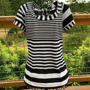 Vanity Black & White Striped Blouse with Back Tie